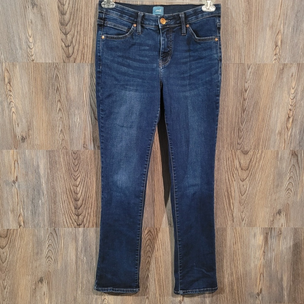 JAG Ruby Straight Jeans Sz 6 x 30 Dark Wash Low Rise Elastic Waist Tummy Control